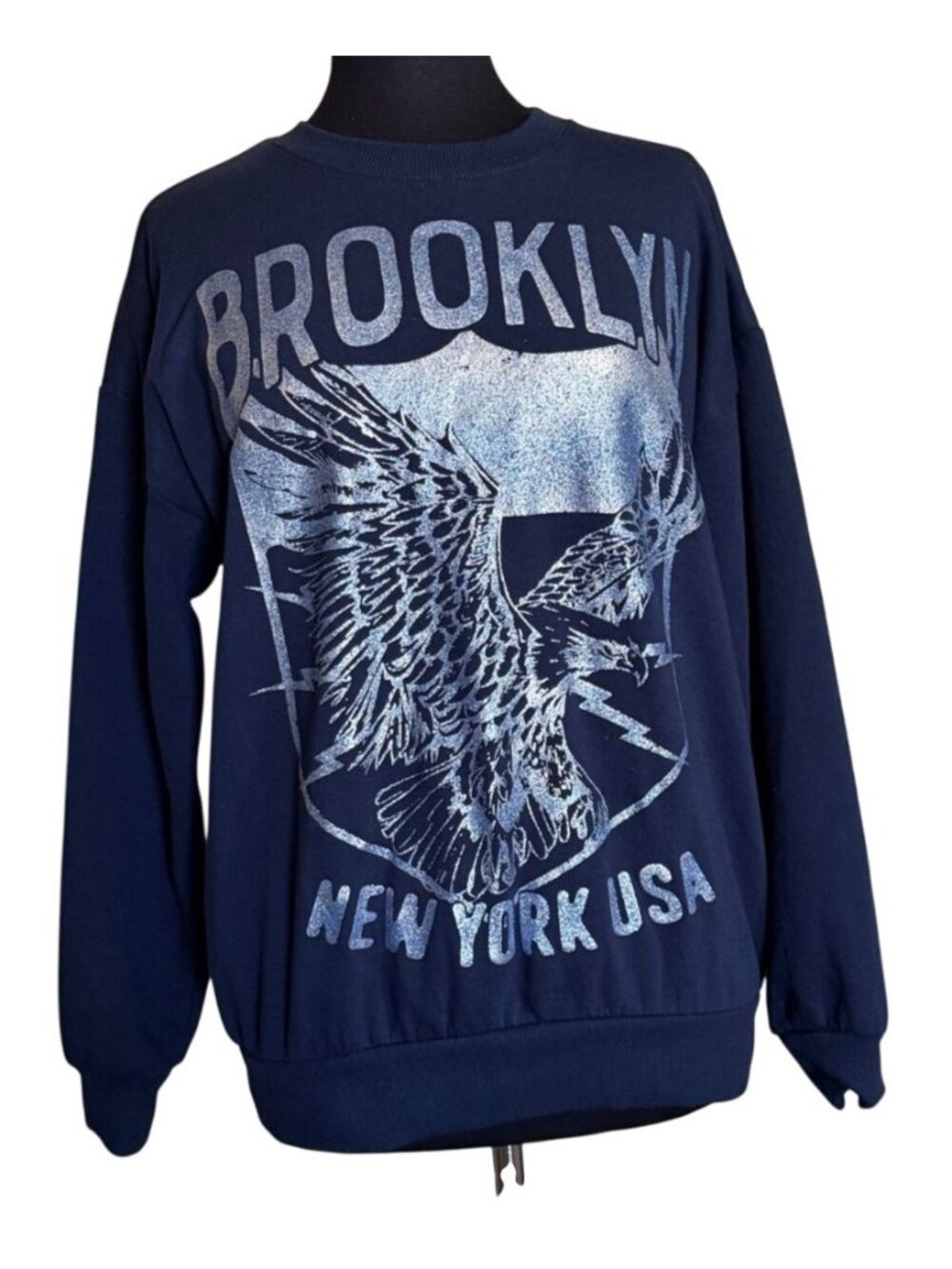No Boundaries Navy Blue Brooklyn NY USA Graphic Sweatshirt Women's Size S (4-6)